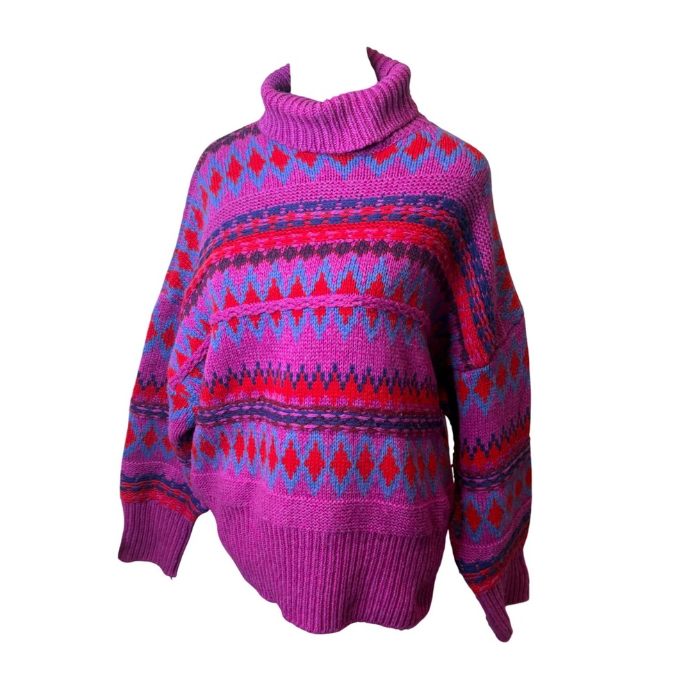 Rag & Bone Willow Fair Isle Wool Sweater Womens S Turtleneck Purple Cozy Knit